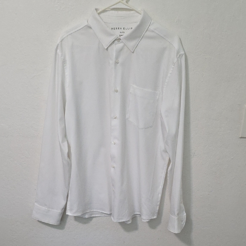 Perry Ellis White Casual Button Down Shirt